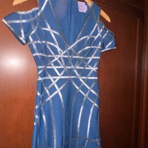 Elegant blue with metallic Herve Leger Blue Cocktail Dress Sz S